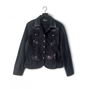 Christine Alexander Embellished Black Denim Jacket Women's Size L
